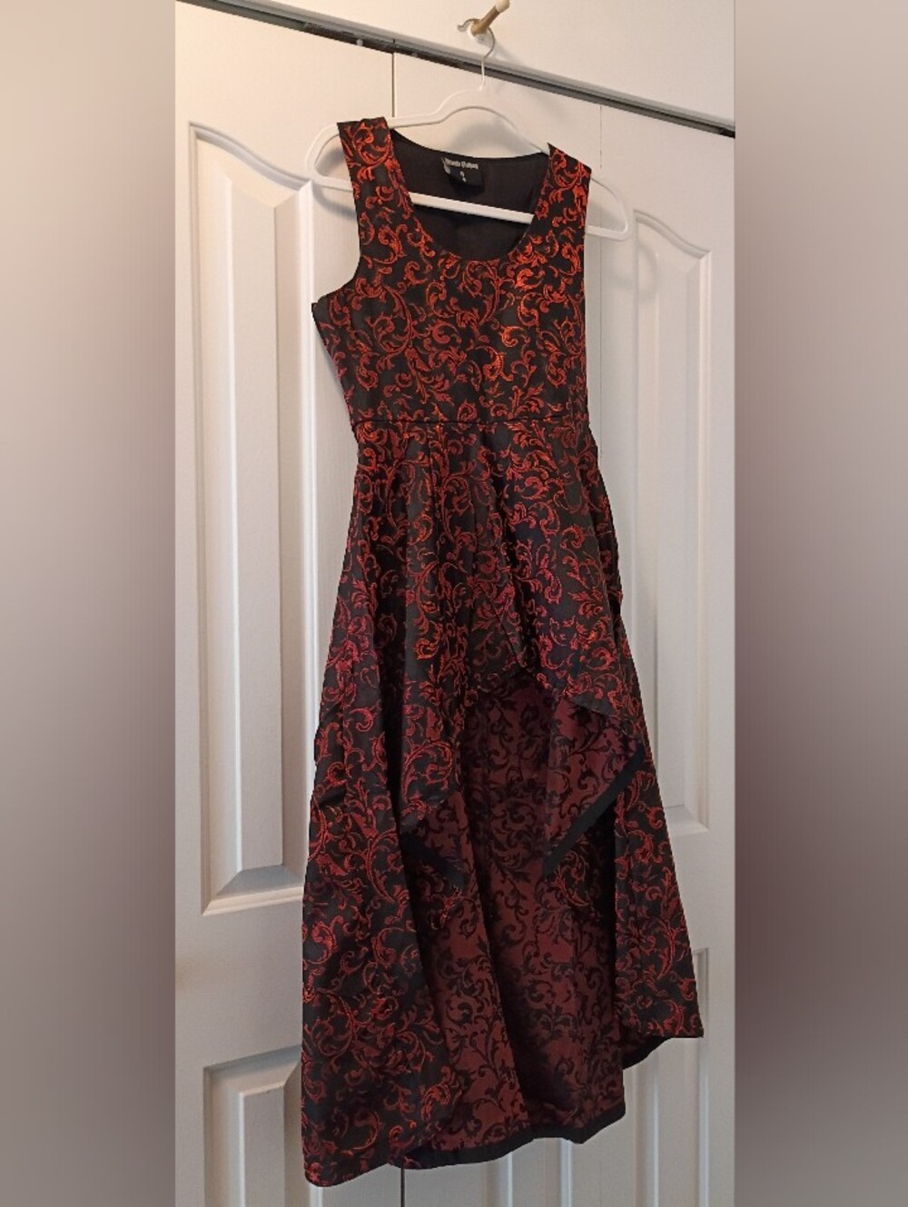Black & Red Brocade High-Low Cocktail Dress